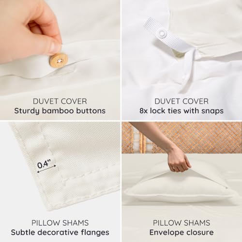 Queen Duvet Cover Set - 3pcs Eco-Friendly Bamboo Cotton Cooling & Soft Ivory