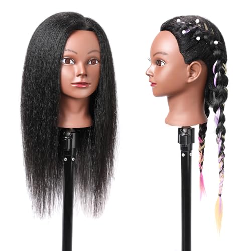 18 Inch Real Hair Mannequin Head for Hairdressing Training - Black