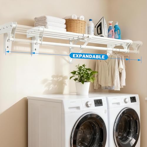 Expandable Steel Closet Shelf with Hanging Rod - 40-73 Inch Adjustable Storage Organizer