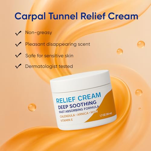 Carpal Tunnel Relief Cream, Herbal Nerve Relief Cream for Hands & Wrists, Non-Greasy Formula with Arnica, Emu Oil and Turmeric Oil, 1.7 oz (1 PACK, 1)