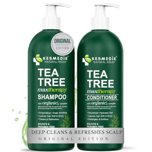 MaxTherapy Tea Tree Shampoo & Conditioner Set 16 Fl Oz (Pack of 2) - Sulfate Free