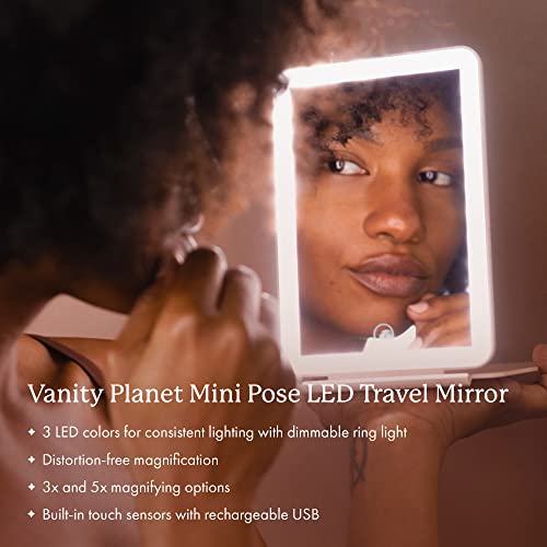 Travel LED Makeup Mirror with Lights & Magnification - Dimmable Compact Vanity Mirror