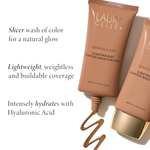 LAURA GELLER NEW YORK Quench-n-Tint Hydrating Foundation - Light - Sheer to Light Buildable Coverage - Natural Glow Finish - Lightweight Formula with Hyaluronic Acid (Pack of 2)