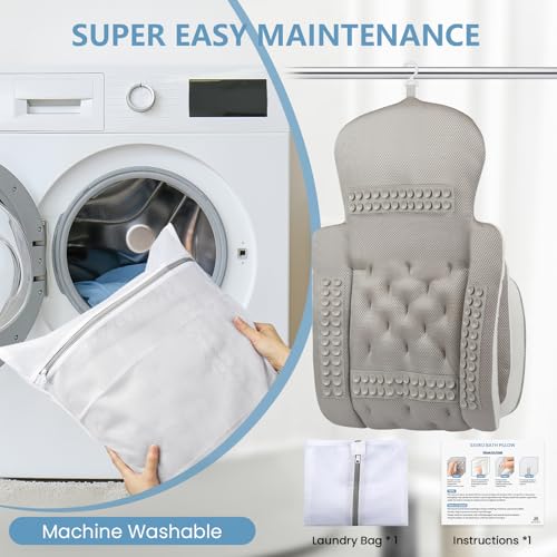 Full Body Bath Pillow, Luxury Bath Cushion with 192 Suction Cups, Bath Pillows for Tub for Head and Neck Support, with Laundry Bag White, 63" x 16"