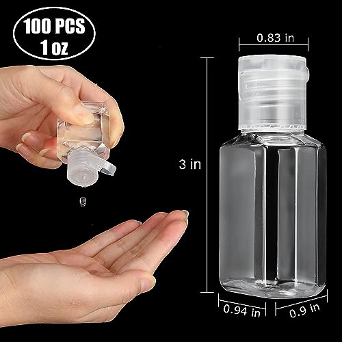 100PCS 1oz Travel Plastic Bottles with Flip Cap - Refillable Cosmetic Containers