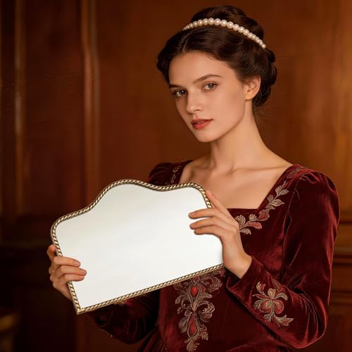 Vintage Small Desk Mirror - 7.9 x 11.9 Inches with Scalloped Arched Frame - Antique Gold, 360° Rotation