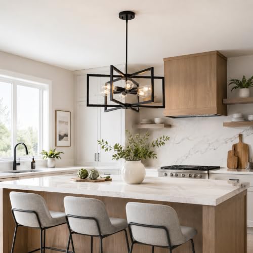 Black E26 6-Light Farmhouse Chandelier for Dining Room Kitchen Pendant Light with Adjustable Height
