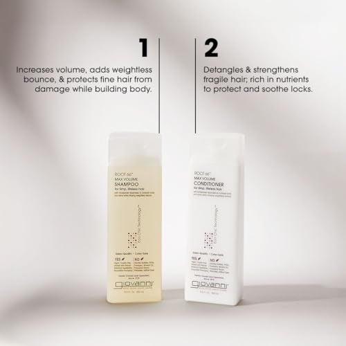 GIOVANNI Root 66 Max Volume Shampoo - For Fine Lifeless Hair, Rich in Nutrients, Volumizing Shampoo, Infused with Natural Botanical Ingredients, Helps Strengthen Hair, Color Safe - 8.5 oz (3 Pack)
