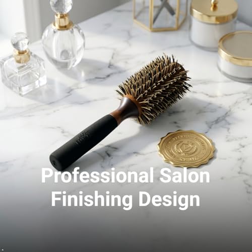 Medium Wooden Handle Round Hair Brush - Natural Bristle Finishing Styling Tool