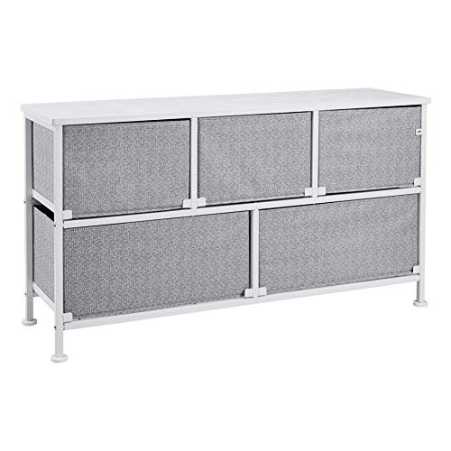 Amazon Basics Extra Wide White Fabric 5-Drawer Closet Storage Organizer with Grey Drawers