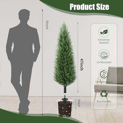 4ft Artificial Cedar Topiary Trees Set of 2 with Ground Spikes - UV Resistant Outdoor Decor, 7in Variation