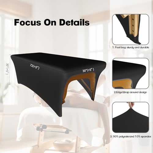 Black Lash Bed Cover Massage Table Cover Protector with Cut-Out for Leg Room£¬ Stretch Rectangular Table Cover for 6FT Eyelash/Spa/Message Bed £¨72"X30"X30" (Black 2 Pcs)