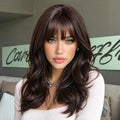 Lativ Dark Brown Wavy Wig with Bangs for Women Synthetic 18-Inch Layered Hair