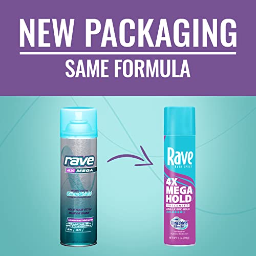 Rave Unscented 33oz 4X Mega Aerosol Hairspray - 24-Hour Hold, Humidity-Resistant, Vitamin-Enhanced, Pack of 2