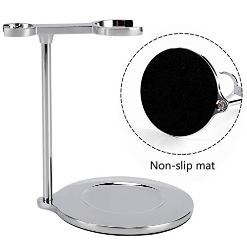 Chrome Shaving Razor & Brush Stand Set with Double Layer Stainless Steel Soap Bowl