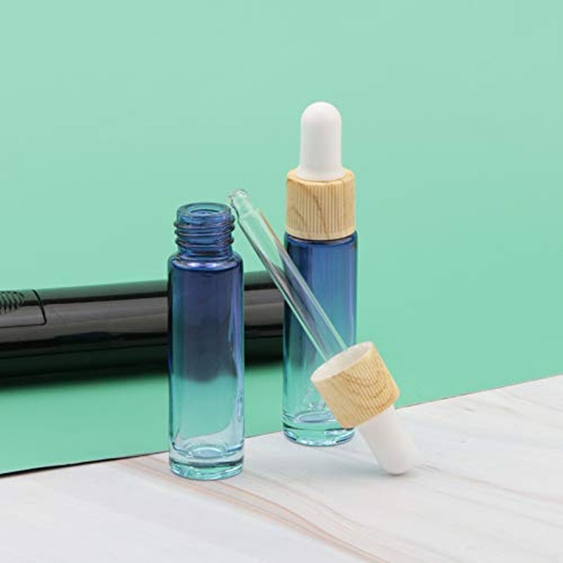 Kesell 10 Pack 10ml Small Glass Dropper Bottle Blue Gradient Color Glass Bottles with Eye Dropper for Travel Mini Sample Containers with 5 Funnels and 5 Plastic Droppers for Essential Oils,Perfume