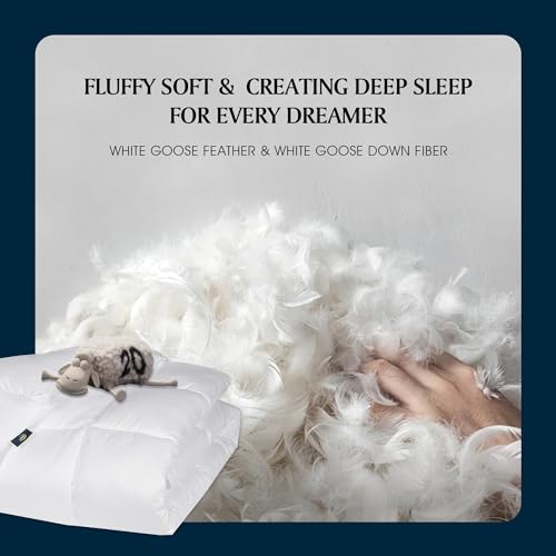 King Size Goose Feather Down Fiber Comforter - Light Warmth, Hypoallergenic, 100% Cotton Cover
