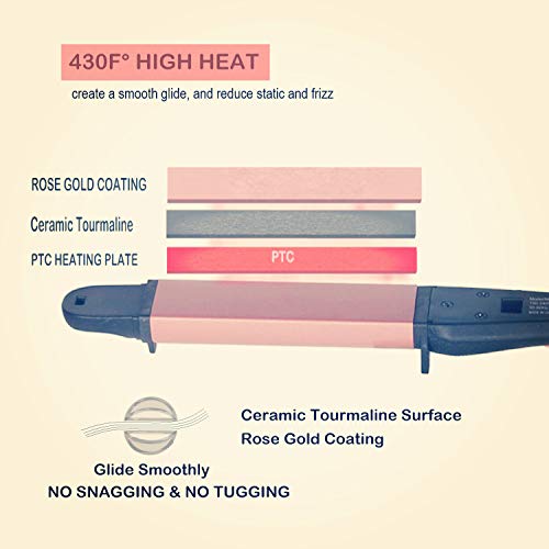 2-in-1 Travel Hair Curling Flat Iron - Dual Voltage Rose Gold