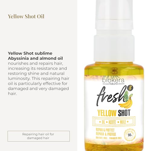 Salerm Biokera Yellow Shot Hair Oil - Nourishing Almond & Abyssinian Oil, Repair & Shine - 75ml