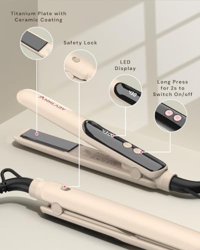 ANNLARY Mini Travel Hair Straightener with LED Display & Ionic Care