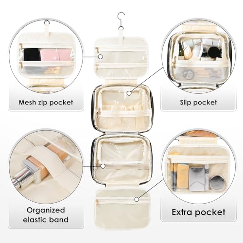 Travel Toiletry Bag Hanging Toiletry Bag for Women Water-resistant Cosmetic Makeup Bag for Full Sized Travel Essentials Must Have (Black)