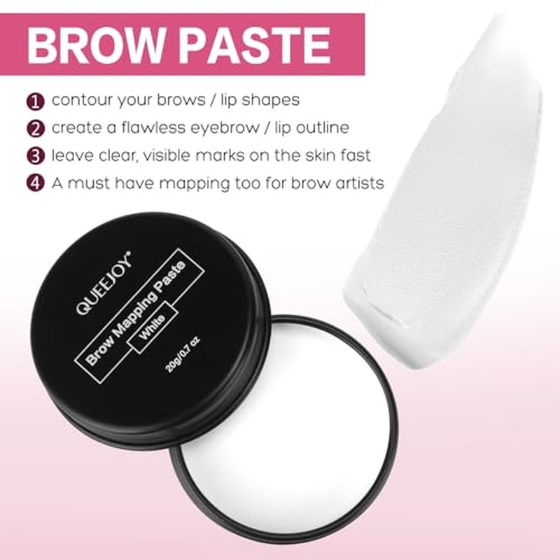 Eyebrow Mapping Kit with White Brow Mapping String, White Mapping Brow Paste, 2 Eyebrow Brush and 5D Soft Silicon Practice Silicone Lips Skin, Create Flawless Eyebrow Shape and Lip Mapping Practice