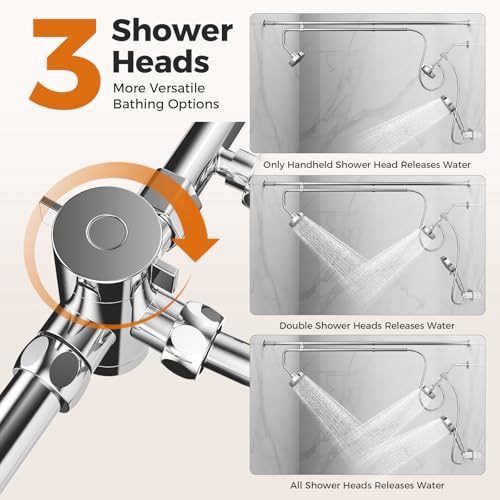 Dual Shower Head with Handheld Sprayer - High Pressure, 3 Spray Modes, Easy Install