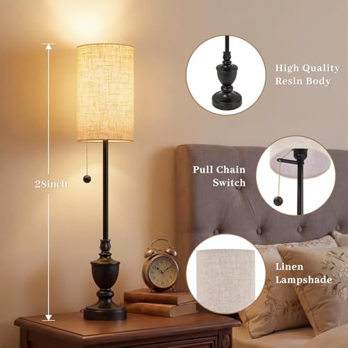 EJIAXIN Matte Black Set of 2 Buffet Table Lamps 28in Slim Living Room Decor