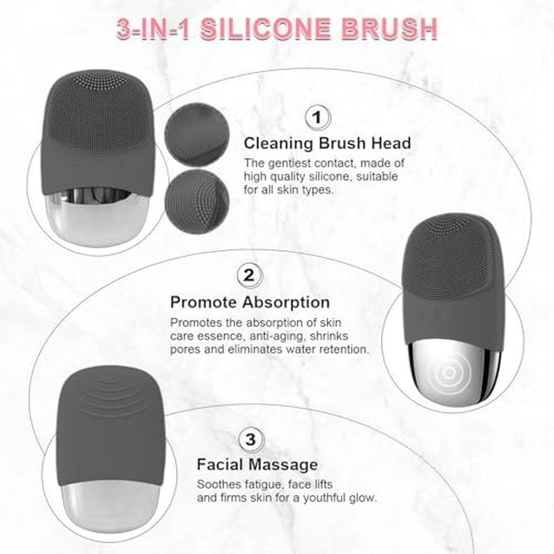MEGAN Facial Cleansing Brush,USB Rechargeble Electric Silicone Face Scrubber,IPX7 Waterproof Sonic Facial Massager, 3 in 1 face Brush for Deep Cleanning, Blackhead Remover, Exfoliating.£¨Black£©
