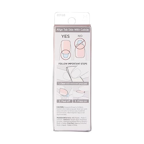 KISS imPRESS No Glue Mani Press On Nails, 'Serendipity', Pink, Medium Size, Coffin Shape, Includes 30 Nails, Prep Pad, Instructions Sheet, 1 Manicure Stick, 1 Mini File