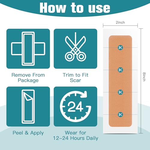 Silicone Scar Thicked Sheets,C Section Recovery Kit 2in x 8in 10ct | Reuseable Extra Long Scar Strips for Reducing the Appearance of Keloid Bump,Stretch Marks,Burn,Surgical Scar Removal(Latex Free)