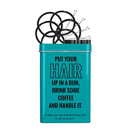 Cricket Hair Accessories Handle It Tin, Includes 25 Non Metal Hair Ties and 30 Bobby Pins in Reusable Metal Tin, Black, 55 PCS