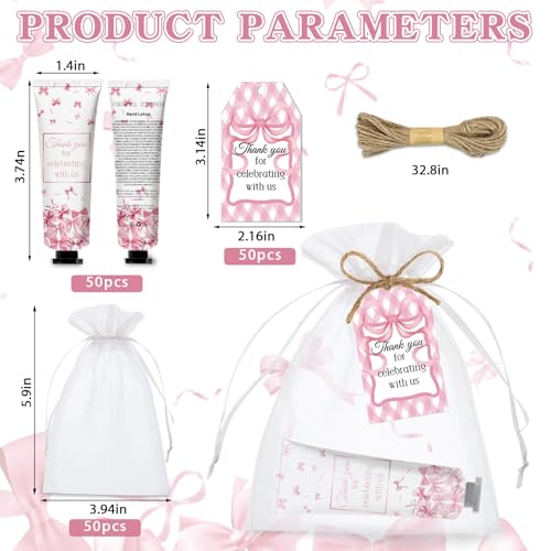 50 Pcs Pink Bow Gifts Hand Cream Bulk for Women,Girls Favors Gifts for Bachelorette Mini Travel Hand Lotion Bulk for Guest Wedding Bridal Engagement Baby Shower Party Stuffers