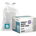 Custom Fit Trash Bags 13-17 Gallon White Tear-Resistant Drawstring Pack of 200 - Unscented Variation