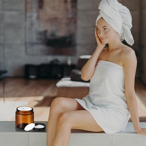 KYMQLYW 50 Pack Amber Glass Jars 2 oz with Black Leakproof Lids for Cosmetics & Candle Making