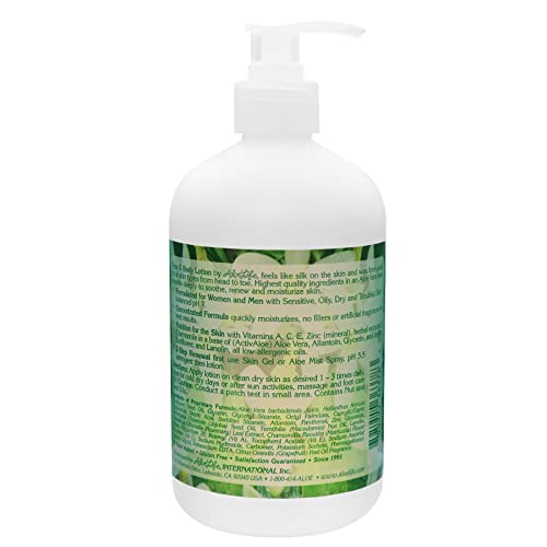 Concentrated Aloe Face & Body Lotion - 16 oz with Herbal Extracts & Grapefruit Scent - All Skin Types