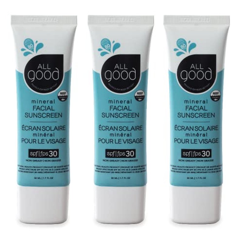 All Good Facial Mineral Sunscreen Lotion SPF 30 | Daily Face Moisturizer, Nourishing Botanicals, Hyaluronic Acid, Green Tea, Aloe, Calendula, Raspberry Seed Oil | 1.7oz (3-Pack)