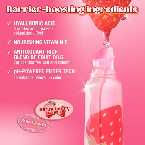 Lip Oil with Hyaluronic Acid & Vitamin E - Juicy Glossy Finish, Sheer Tint - Strawberry Vanilla