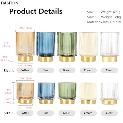 DASITON Makeup Brush holder Organizer, Crystal Cosmetic Makeup Brush Glass Brushes Storage Holder, Vintage Make Up Brush Cup Pen Pencil Holder striped vase(Green S+L)