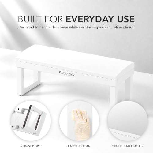Vegan Leather Nail Arm Rest Cushion - Acetone Resistant, Non-Slip, Ergonomic Manicure Hand Support - White