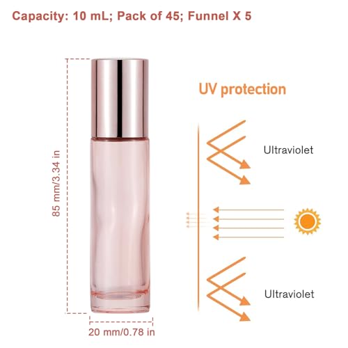 Rose Gold 10ml Essential Oil Roller Bottles - Leak-Proof Glass Vials, Refillable & Portable