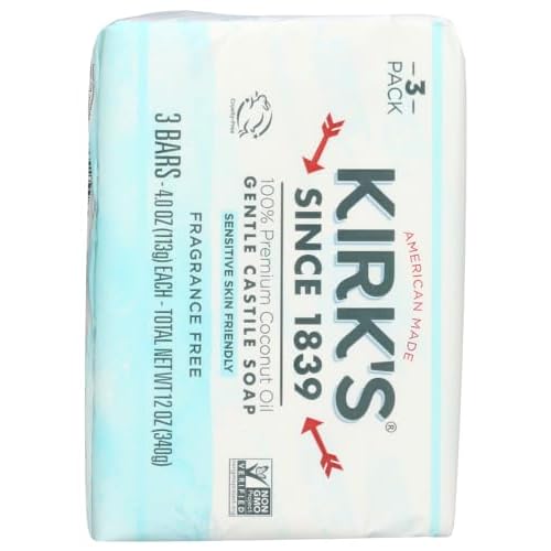 Kirks Natural Soap Bar - Coco Castile - Fragrance Free - 3 Count - 4 oz (Pack of 4)