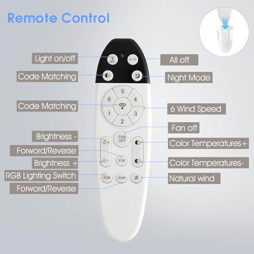 52-Inch Ceiling Fan with RGB Light & Remote - Black 6 Blades, APP Control