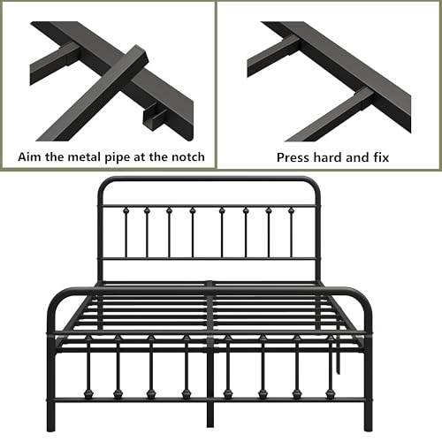 Full Victorian Metal Bed Frame with Storage - 14 Inch Heavy Duty Platform Bed