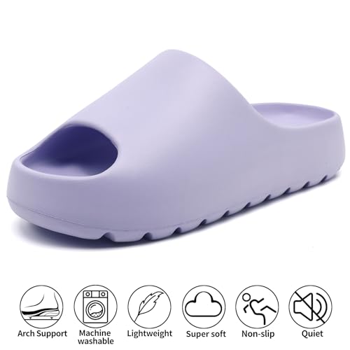 Jaeynow Cloud Slides for Women Men - EVA Recovery Open Toe Shower & Indoor Outdoor Sandals, Light Purple, Size 11-12 Women / 10-11 Men