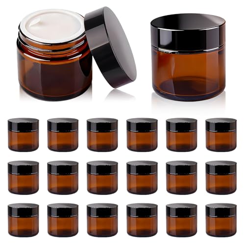 2oz Amber Glass Jars with Lids, 24 Pack Sample Containers for Storing Lotions, Moisturizers, Lip Balm and Cosmetics