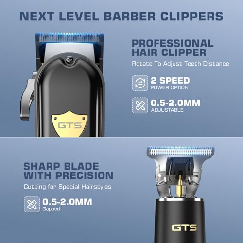 GTSPro Hair Clippers for Men with Trimmer Set - Shield-Black, DLC Head, 180-Min USB-Ccharged