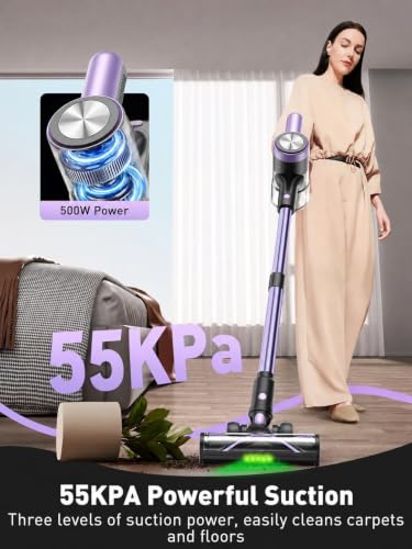 SUXIANGVAC Purple Cordless Vacuum Cleaner 55KPa/65Min Self-Standing Stick Vacuum