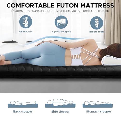 Japanese Floor Mattress Futon Full 3.5 Inch Thick Black - Foldable & Comfortable