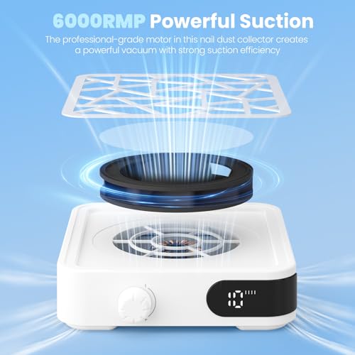 Portable Nail Dust Collector with 10 Speed Modes & LED Display – 6000RPM Nail Vacuum Fan